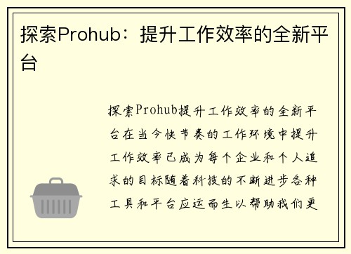 探索Prohub：提升工作效率的全新平台